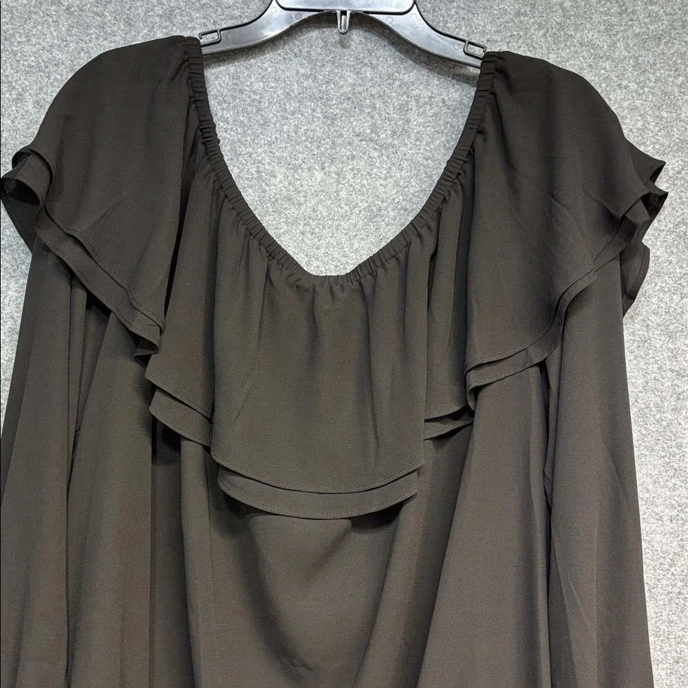 Michael Kors Black Ruffle Blouse tie cinch sleeves size 2X